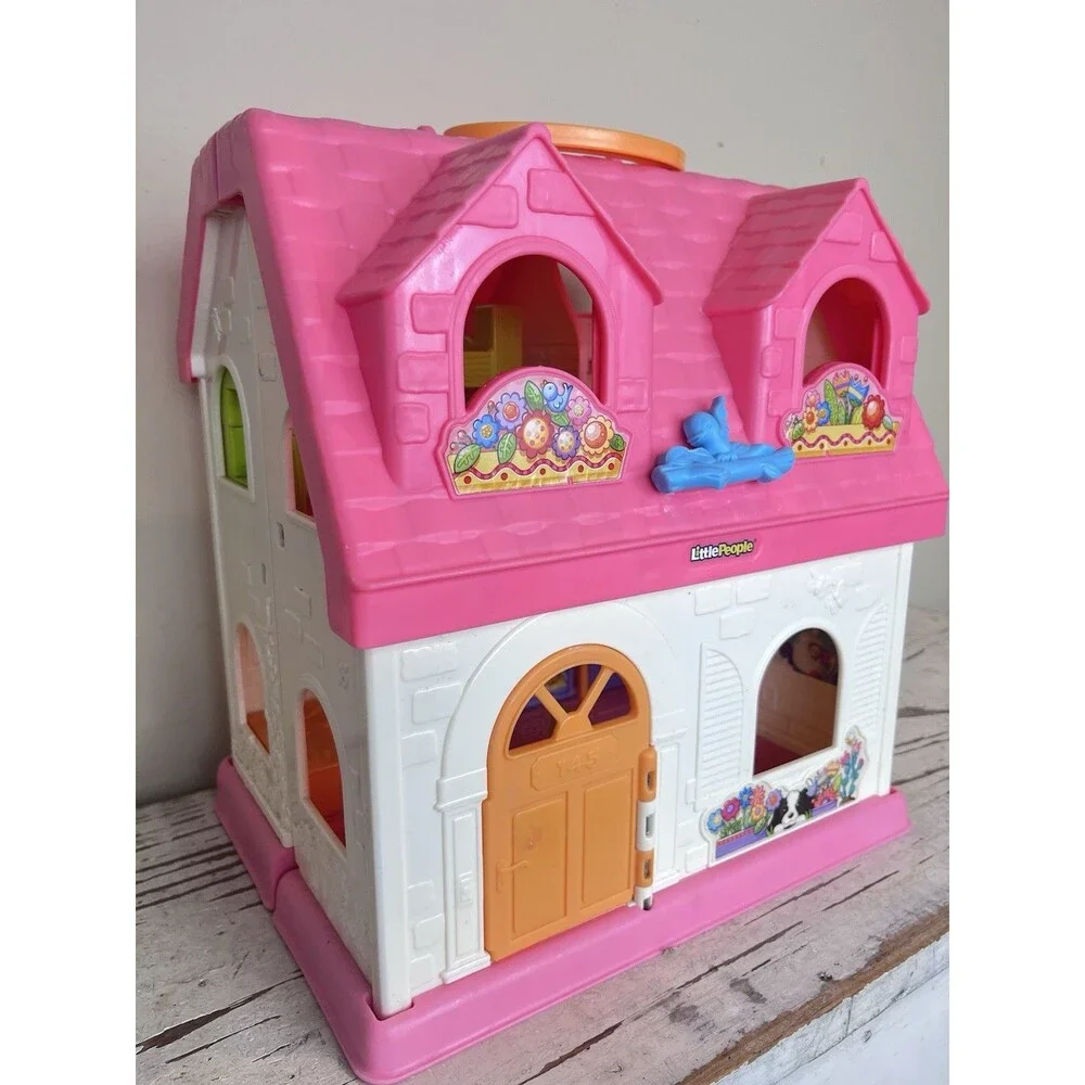 Fisher Price Little People Happy Sounds Home Dollhouse Pink 2015 Mattel Works